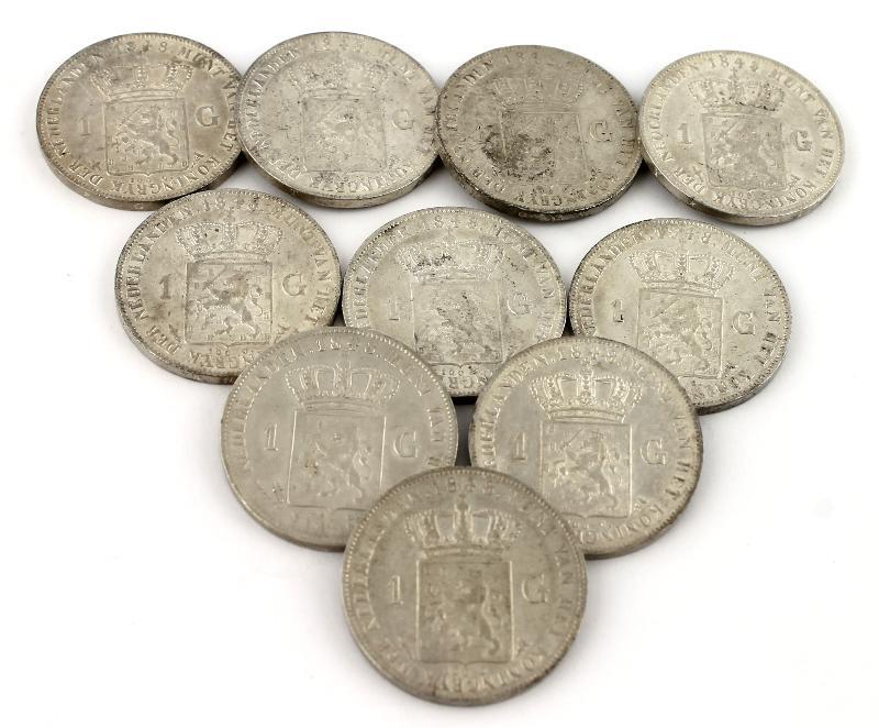 1 gulden Willem II en Willem III Lot: 10x 1 1848 gulden. Varieert tussen Zeer Fraai tot Prachtig.                                                                                                                                                              