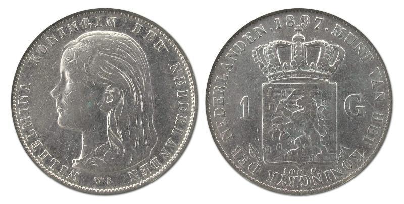 1 gulden Wilhelmina 1897. Zeer Fraai -.                                                                                                                                                                                                                        