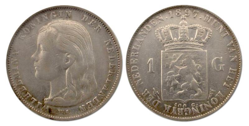 1 gulden Wilhelmina 1897. Fraai / Zeer Fraai.                                                                                                                                                                                                                  