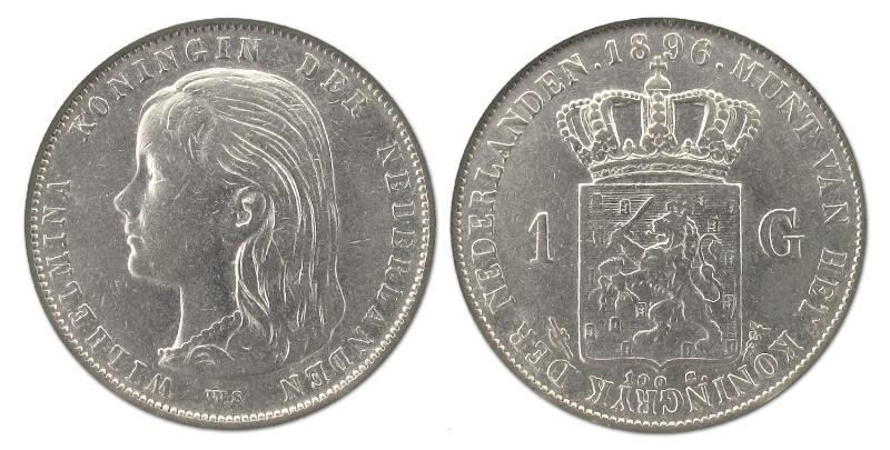 1 gulden Wilhelmina 1896. Zeer Fraai +.                                                                                                                                                                                                                        