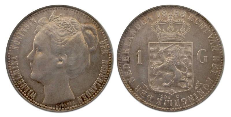1 gulden Wilhelmina 1898. Prachtig.                                                                                                                                                                                                                            