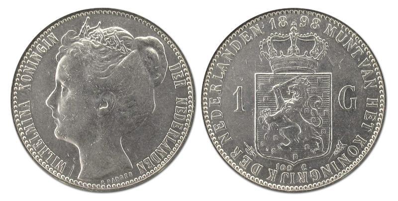 1 gulden Wilhelmina 1898. Prachtig.                                                                                                                                                                                                                            