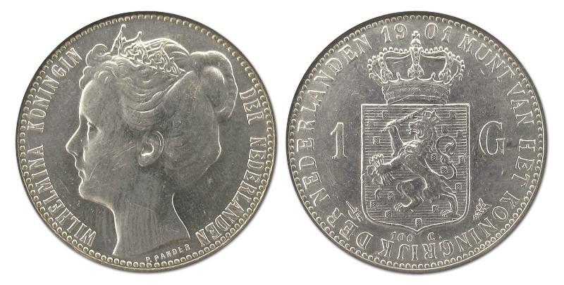 1 gulden Wilhelmina 1901. Prachtig -.                                                                                                                                                                                                                          