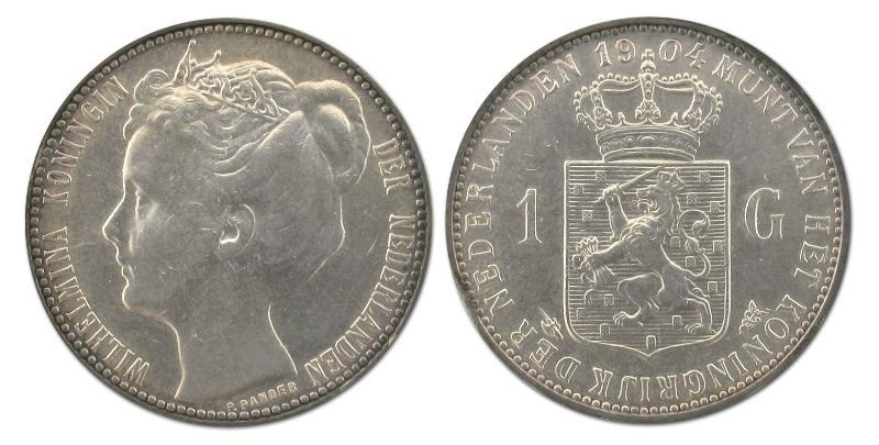 1 gulden Wilhelmina 1904. Prachtig (tikje in rand).                                                                                                                                                                                                            