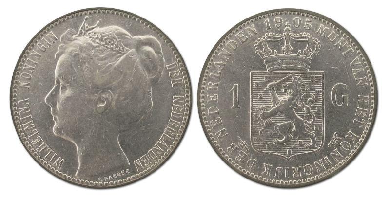 1 gulden Wilhelmina 1905. Zeer Fraai / Prachtig.                                                                                                                                                                                                               