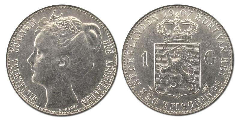 1 gulden Wilhelmina 1907. Prachtig / FDC.                                                                                                                                                                                                                      