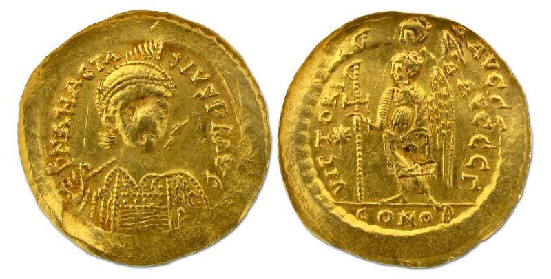 Anastasius I,   507-518.  Solidus.                                                                                                                                                                                                                             