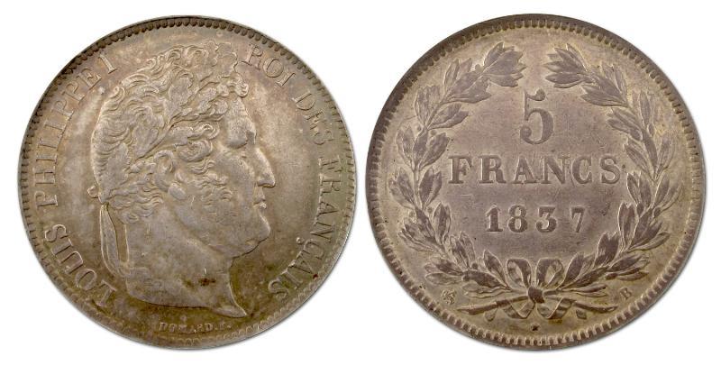 Frankrijk . Louis Philippe, 1830 - 1848. 5 Francs 1837 B.                                                                                                                                                                                                      
