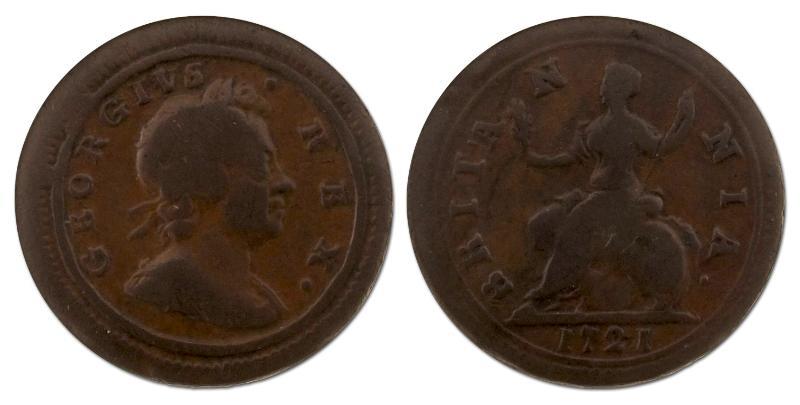 Groot Brittannie. George I, 1714 - 1727. Farthing 1721.                                                                                                                                                                                                        