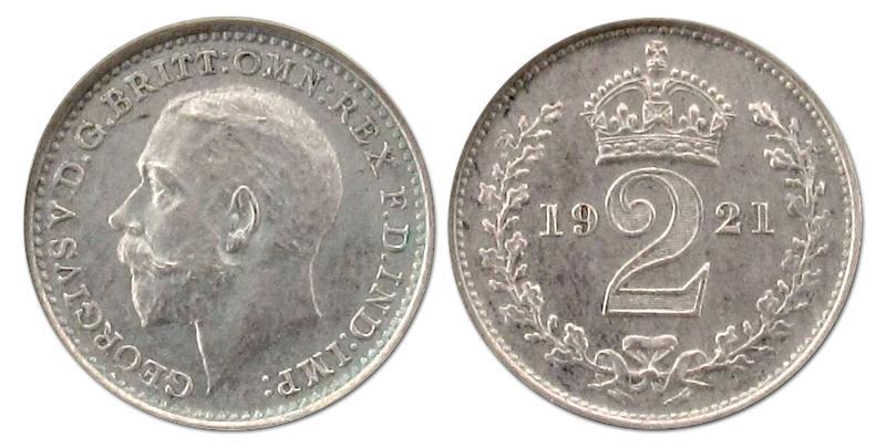 Groot Brittannie. George V. 2 Pence 1921. Maundy .                                                                                                                                                                                                             