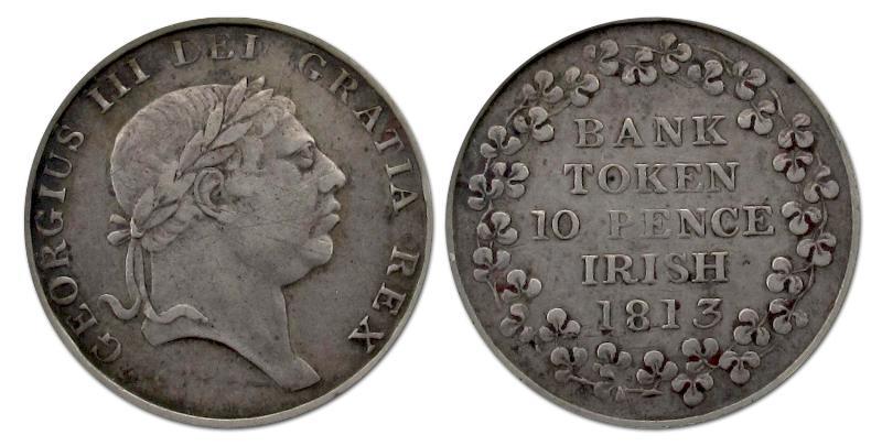 Ierland. George III, 1760 - 1820.  Banktoken 10 Pence Irish 1813.                                                                                                                                                                                              