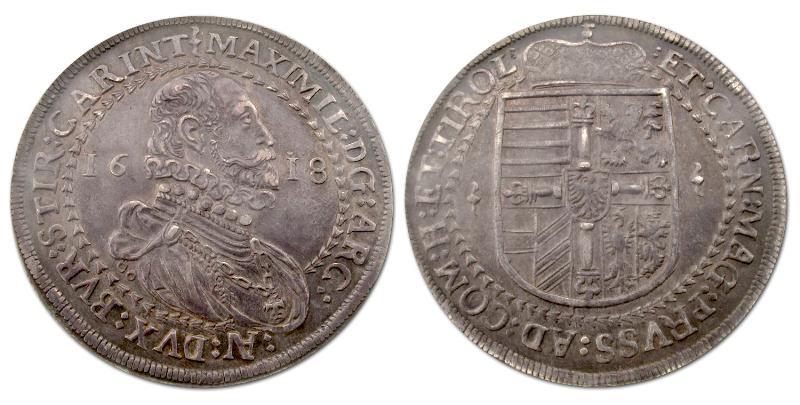 Oostenrijk. Aartshertog  Maximilian 1590-1618. Taler 1618 Hall.                                                                                                                                                                                                