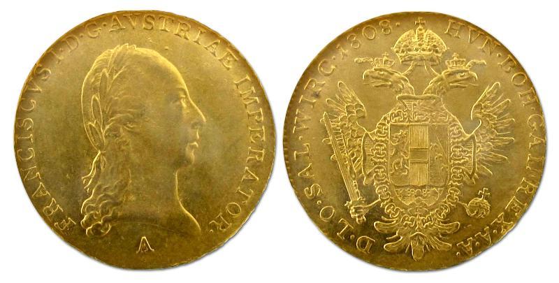 Oostenrijk. Franz I. (II.), 1792-1835,  Dukat 1808 A, Wien.                                                                                                                                                                                                    