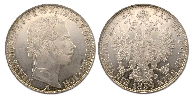 Oostenrijk. Franz Joseph I,  1848 - 1916. Taler 1859 A.                                                                                                                                                                                                        