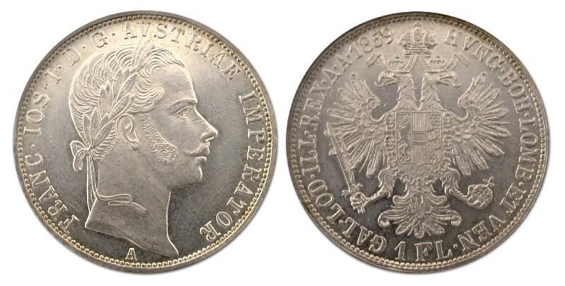 Oostenrijk. Franz Joseph I,  1848 - 1916. Florin 1859 A.                                                                                                                                                                                                       