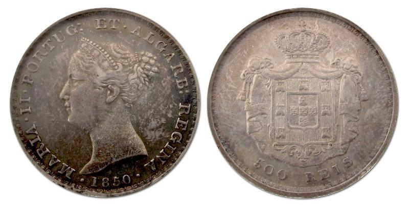 Portugal. Maria II, 1834 - 1853. 500 Reis 1850                                                                                                                                                                                                                 