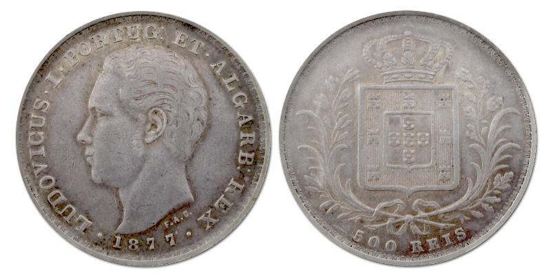 Portugal. Luiz I, 1861 - 1889. 500 Reis 1877.                                                                                                                                                                                                                  