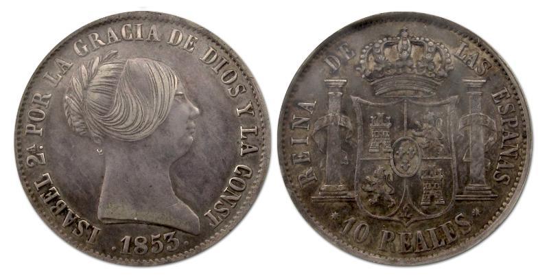 Spanje. Isabel II, 1833 - 1868. 10 Reales 1853.                                                                                                                                                                                                                