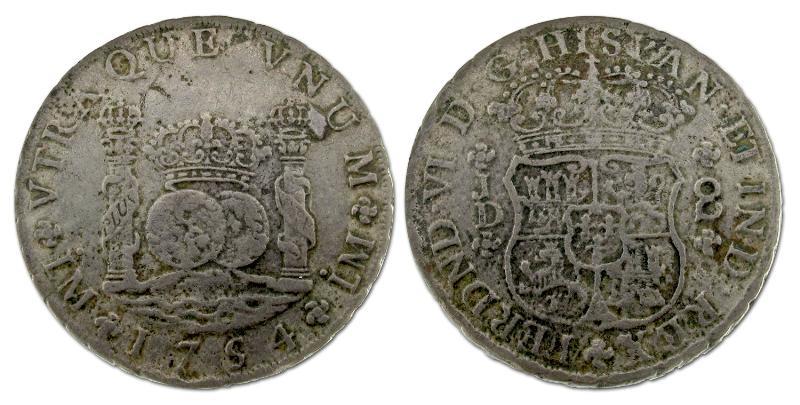Peru. Contemporaine vervalsing van een  8 Realaes 1754.                                                                                                                                                                                                        