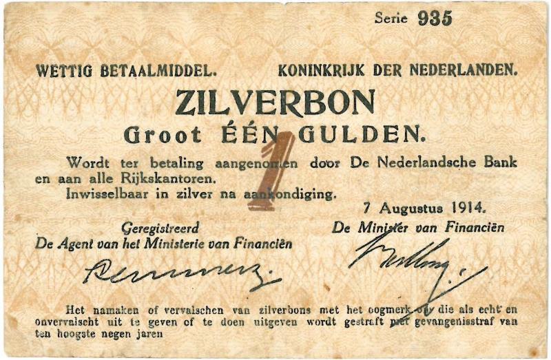 Nederland. 1 gulden. Zilverbon. Type 1914.  - Fraai/Zeer Faai.                                                                                                                                                                                                 