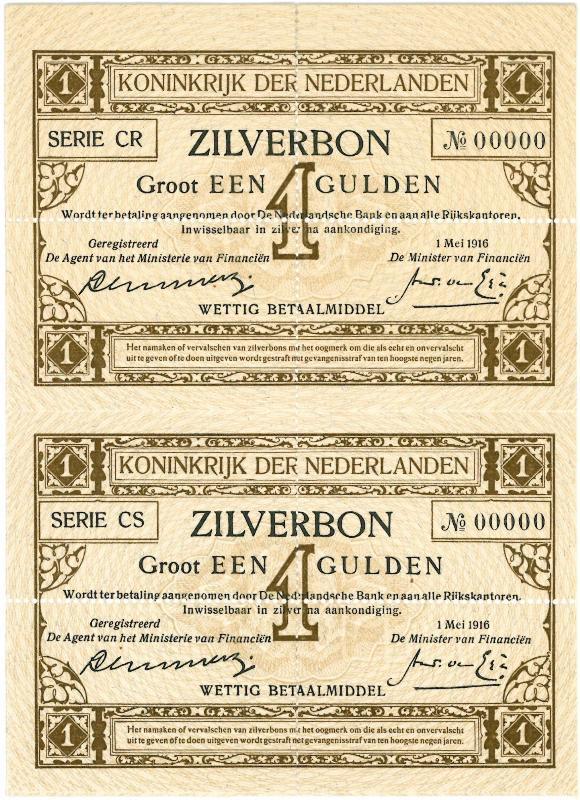 Nederland. 1 gulden. Zilverbon. Type 1916.  - UNC.                                                                                                                                                                                                             