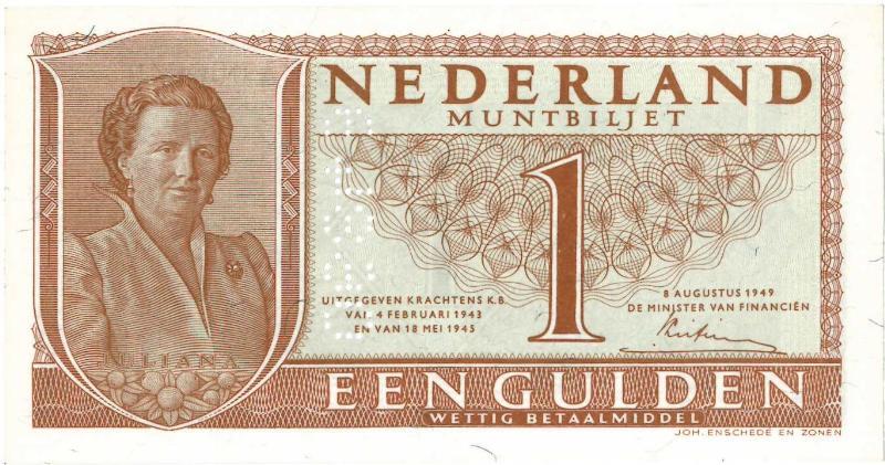 Nederland. 1 gulden. Muntbiljet. Type 1949.  - UNC.                                                                                                                                                                                                            