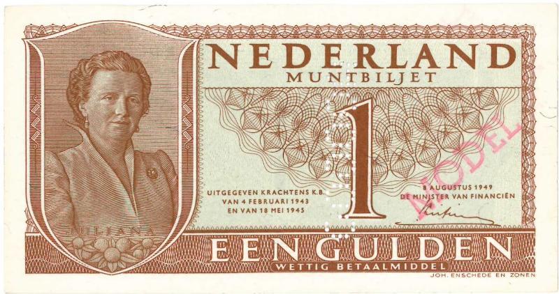 Nederland. 1 gulden. Muntbiljet. Type 1949.  - UNC.                                                                                                                                                                                                            