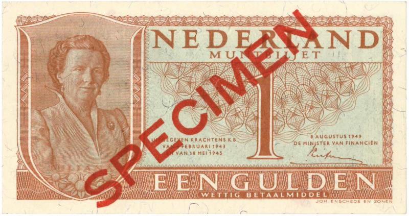 Nederland. 1 gulden. Muntbiljet. Type 1949. Juliana. - UNC.                                                                                                                                                                                                    
