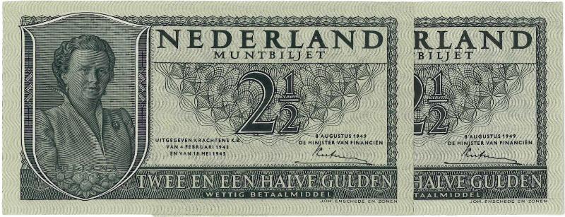 Nederland. 2½ gulden. Muntbiljet. Type 1949. Juliana. - UNC.                                                                                                                                                                                                   