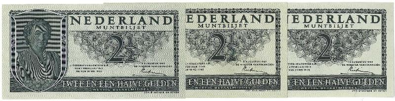 Nederland. 2½ gulden. Muntbiljet. Type 1949.  - Zeer Fraai/Prachtig.                                                                                                                                                                                           