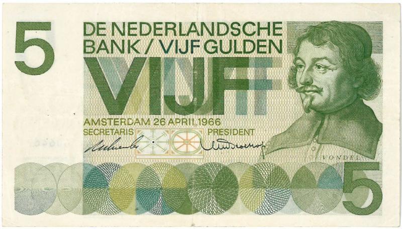 Nederland. 5 gulden. Bankbiljet. Type 1966. Vondel. - Zeer Fraai.                                                                                                                                                                                              