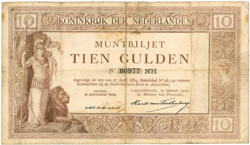 Nederland. 10 gulden. Muntbiljet.Type 1898. Fraai+.                                                                                                                                                                                                            