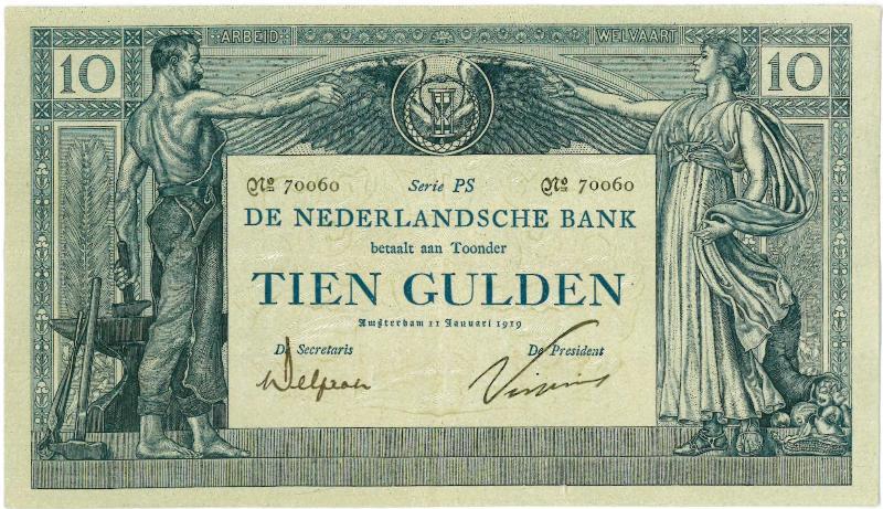 Nederland. 10 gulden. Bankbiljet. Type 1904 Arbeid en Welvaart. - Zeer Fraai/Prachtig.                                                                                                                                                                         