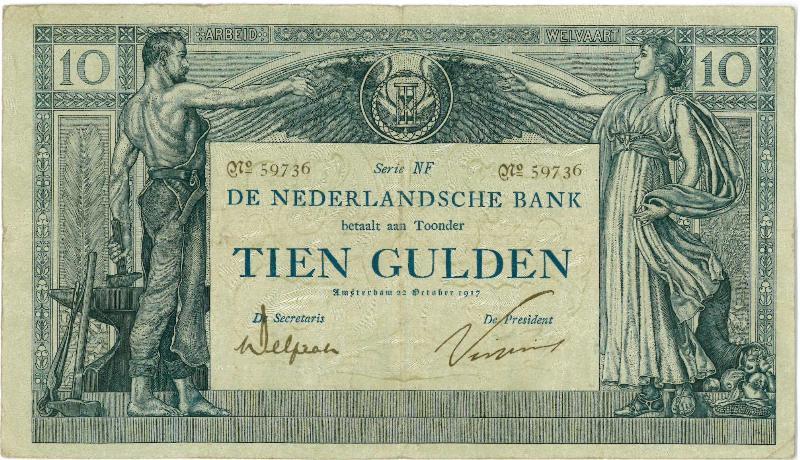 Nederland. 10 gulden. Bankbiljet. Type 1904 Arbeid en Welvaart. - Zeer Fraai.                                                                                                                                                                                  