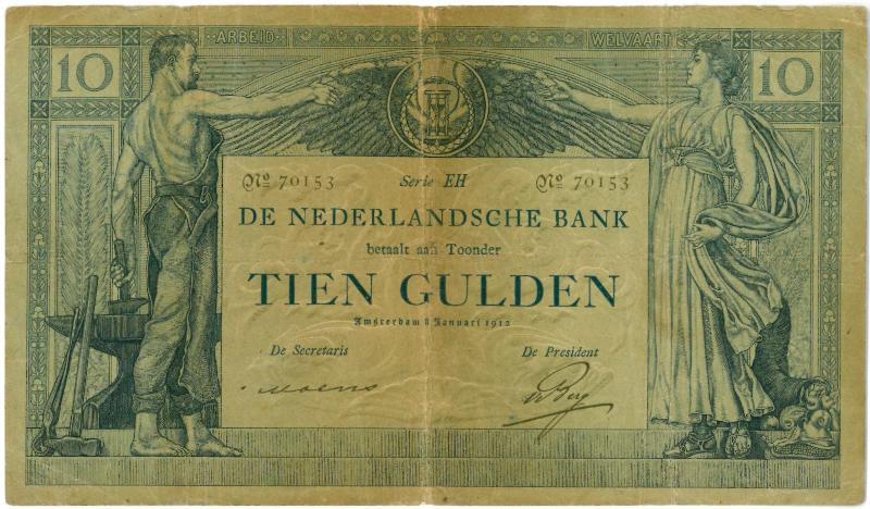 Nederland. 10 gulden. Bankbiljet. Type 1904. Arbeid en Welvaart. - Fraai.                                                                                                                                                                                      