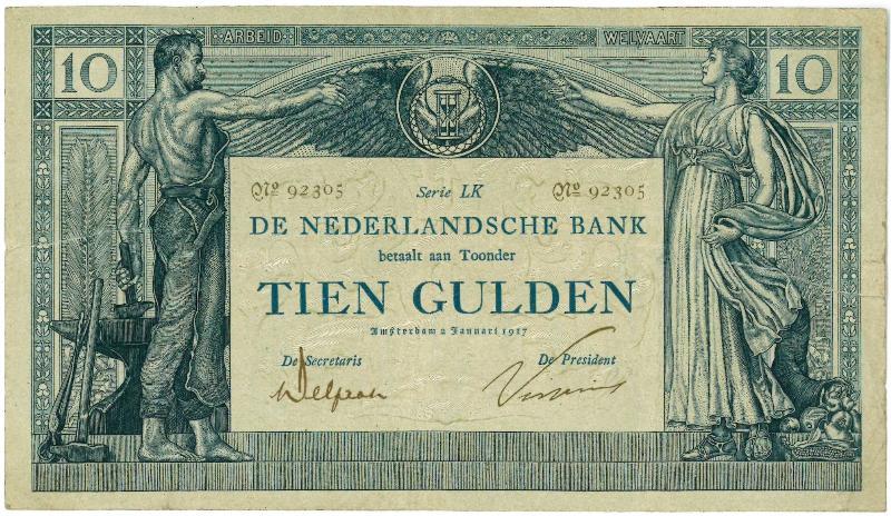 Nederland. 10 gulden. Bankbiljet. Type 1904. Arbeid en Welvaart. - Fraai.                                                                                                                                                                                      