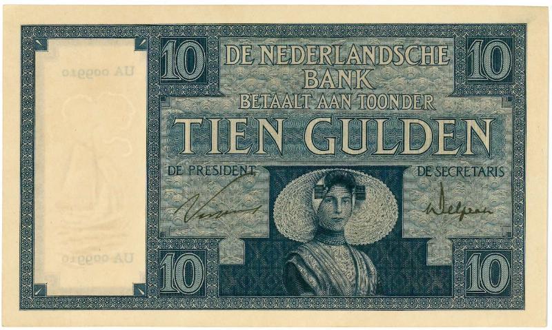 Nederland. 10 gulden. Bankbiljet. Type 1924. Zeeuw meisje - UNC.                                                                                                                                                                                               