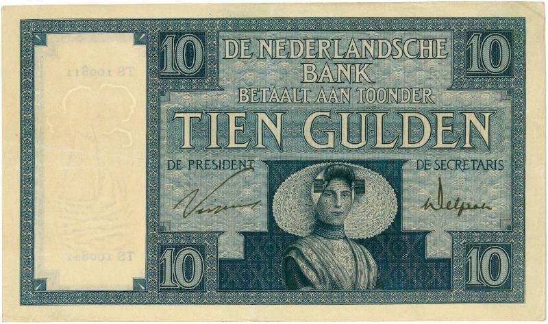 Nederland. 10 gulden. Bankbiljet. Type 1924. Zeeuws Meisje. - Zeer Fraai+.                                                                                                                                                                                     