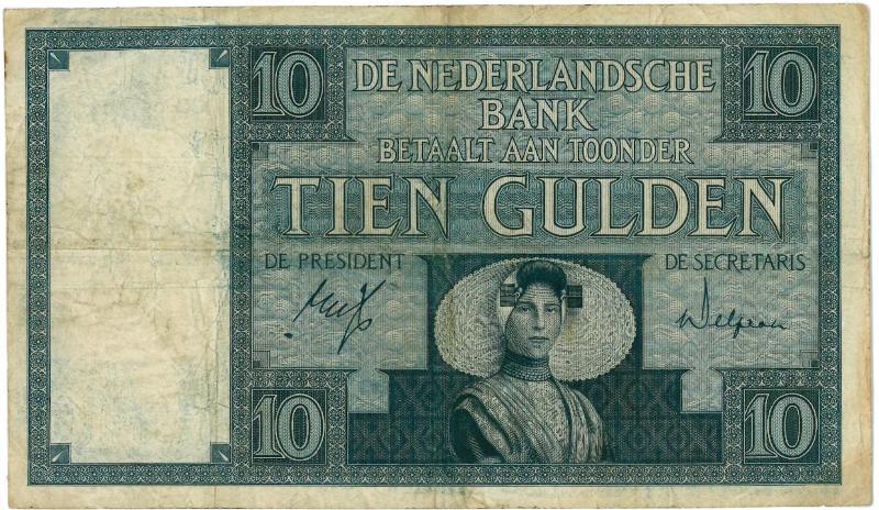Nederland. 10 gulden. Bankbiljet. Type 1924. Zeeuws Meisje. - Fraai/Zeer Fraai.                                                                                                                                                                                