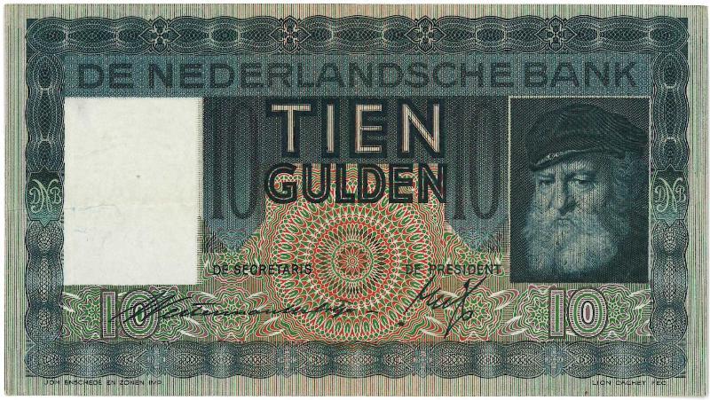 Nederland. 10 gulden. Bankbiljet. Type 1933. Grijsaard. - Zeer Fraai+.                                                                                                                                                                                         