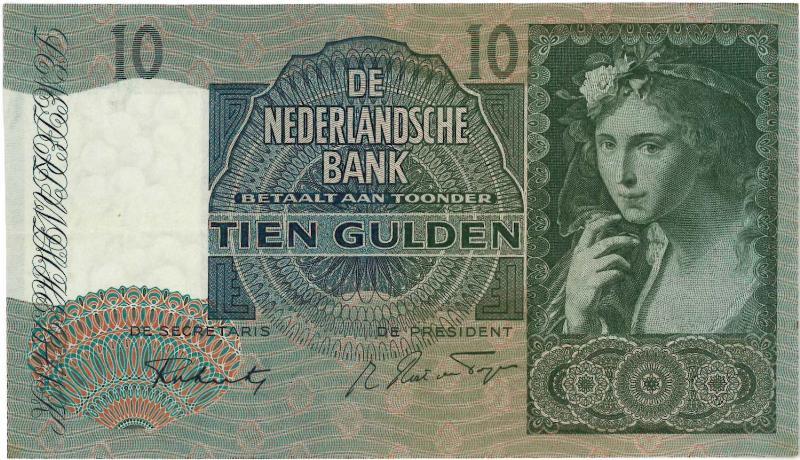 Nederland. 10 gulden. Bankbiljet. Type 1940II. Meisje met druiven. - Zeer Fraai+.                                                                                                                                                                              