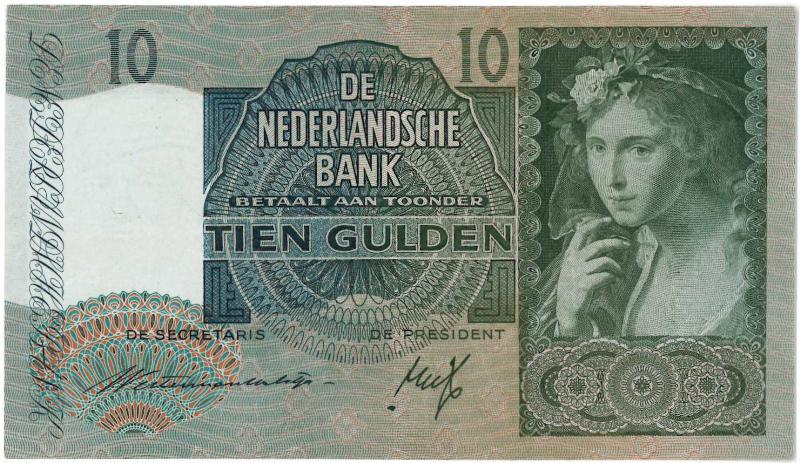 Nederland. 10 gulden. Bankbiljet. Type 1940II. Meisje met druiven. - Zeer Fraai+.                                                                                                                                                                              