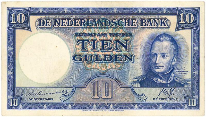 Nederland. 10 gulden. Bankbiljet. Type 1945II. Willem I Staatsmijnen. - Zeer/Fraai.                                                                                                                                                                            