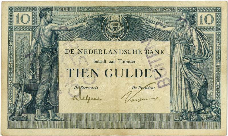 Nederland. 10 gulden. Bankbiljet. Type 1921. Arbeid en Welvaart. - Zeer Fraai.                                                                                                                                                                                 