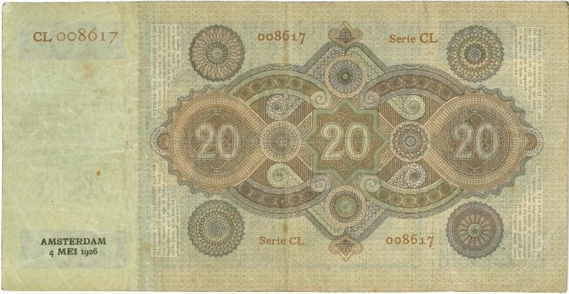 Nederland. 20 gulden. Bankbiljet. Type 1926. Stuurman. - Zeer Fraai+.                                                                                                                                                                                          
