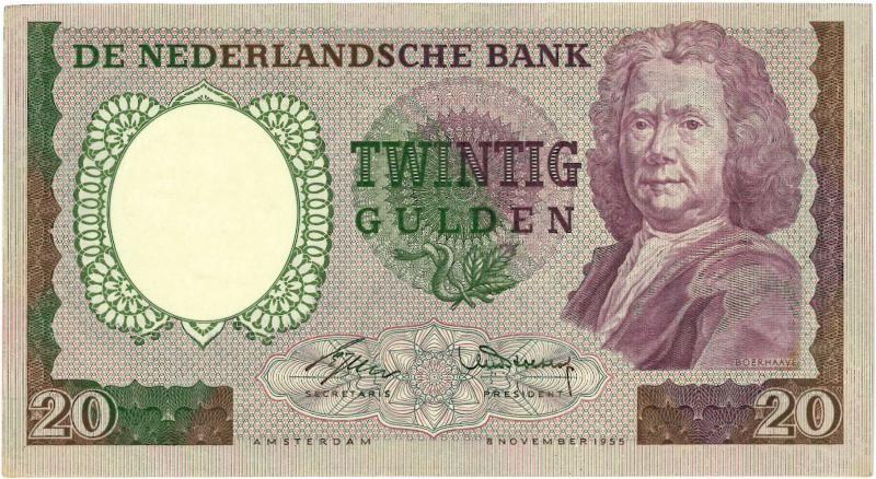 Nederland. 20 gulden. Bankbiljet. Type 1955. Boerhaave. - Prachtig.                                                                                                                                                                                            
