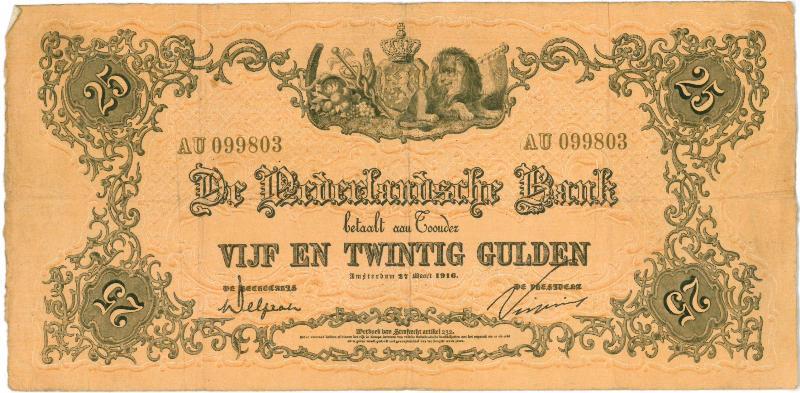 Nederland. 25 gulden. Bankbiljet. Type 1860. Geeltje. - Zeer Fraai +.                                                                                                                                                                                          