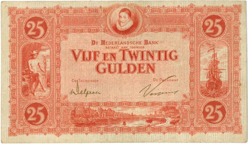 Nederland. 25 gulden. Bankbiljet. Type 1921. Willem van Oranje. - Zeer Fraai+.                                                                                                                                                                                 