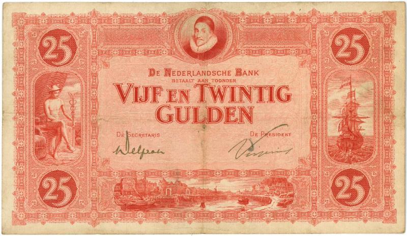 Nederland. 25 gulden. Bankbiljet. Type 1921. Willem van Oranje. - Fraai/Zeer Fraai.                                                                                                                                                                            
