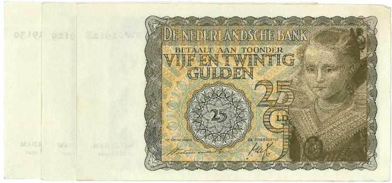 Nederland. 25 gulden. Bankbiljet. Type 1940. Prinsesje. - Prachtig+.                                                                                                                                                                                           